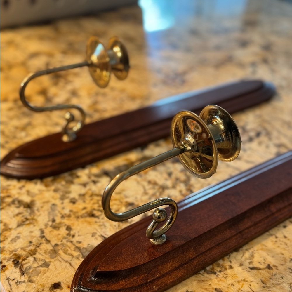 Vintage 1970’s USA home interiors brass and wood candle sconces